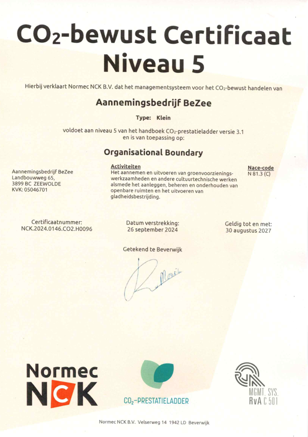 CO2 Bewust Certificaat niveau 5 2024-2027